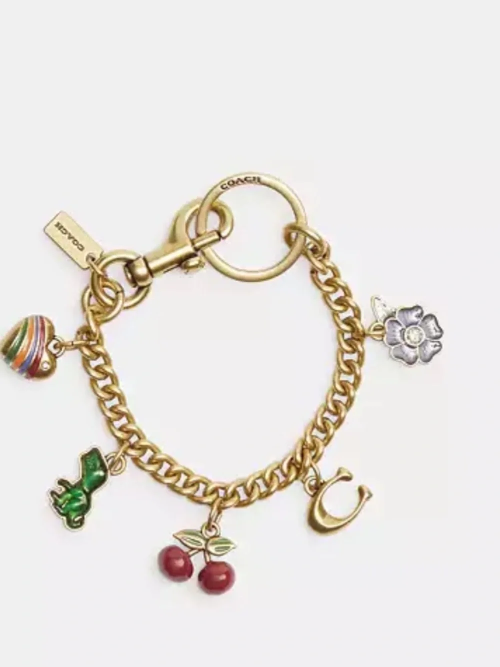 Coach Gold-Tone Motif Chain Bag Charm with Multi Enamel Charms with Dust Bag